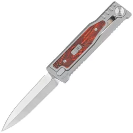 Reate EXO-M Gravity D/E Knife Bead Blasted Titanium/Damascus Red-Black G10, Satin Elmax