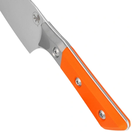 Microtech Santoku 6'' Kitchen Knife Titanium Bolster/Ember G10, Stonewashed M390MK (3200B-10EM)