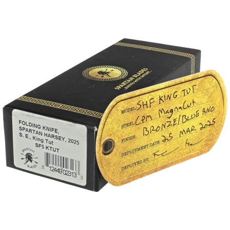 Spartan Blades Harsey Folder Special Edition King Tut Bronze Titanium, Blue HW, Stonewashed MagnaCut by William W. Harsey Jr. (SF5KTUT)