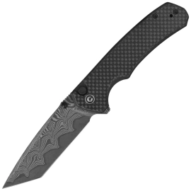 Civivi Brazen Button Lock Knife Twill Carbon Fiber Overlay on Black G10, Damascus (C19059C-DS1)