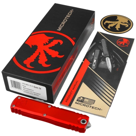Microtech UTX-85 Gen IV D/E OTF Knife Red Aluminum, Apocalyptic F/S M390MK by Tony Marfione (12324-D12APRD)