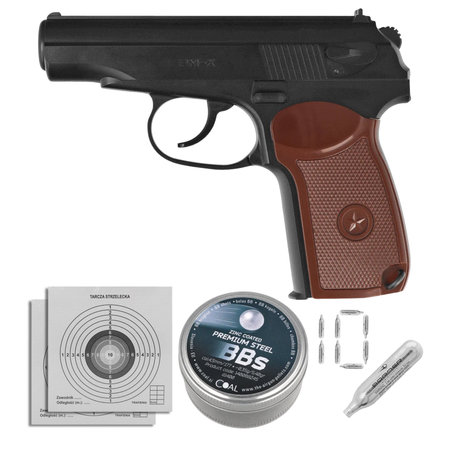 Airgun Set 40: Borner Makarov PM-X 4.5 mm CO2 Air Pistol, 1400 BBs, 10 CO₂ Cartridges, 100 Targets