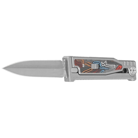 Reate EXO-M Gravity D/E Knife Bead Blasted Titanium/Damascus MultiColor G10, Satin Elmax