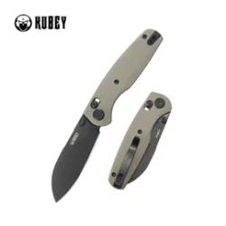Kubey Breeze Knife Tan G10, Blackwashed 14C28N by Caleb Waldman (KU288G)