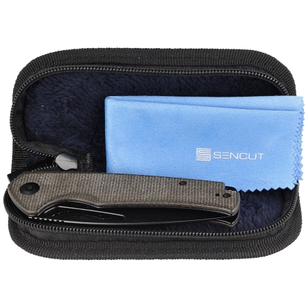 Sencut Mims Dark Green Canvas Micarta, Black Stonewashed 9Cr18MoV knife (S21013-3)