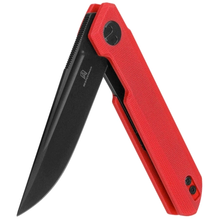 Bestechman Mini Dundee Knife Special Red G10, Black PVD D2 by Ostap Hel (BMK03N)