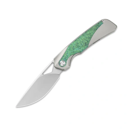 Kizer Topsail Knife Silver / Green Crystallized Titanium, Blast M390 by Jonathan Styles (Ki3735A4)
