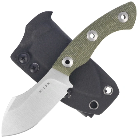 Kizer Rook Knife Green Micarta, Satin AEB-L by Vincent Rizzo (1090A4)