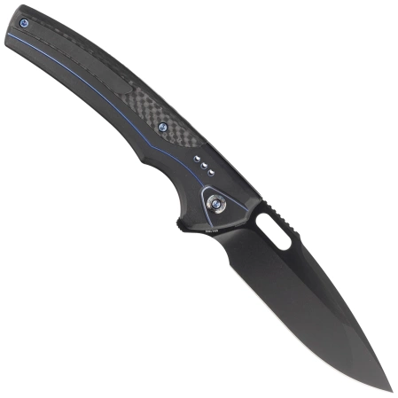 WE Knife Exciton LE No 084/205 Black Titanium / Twill Carbon Fiber, Two-Tone Black CPM 20CV (WE22038A-2)