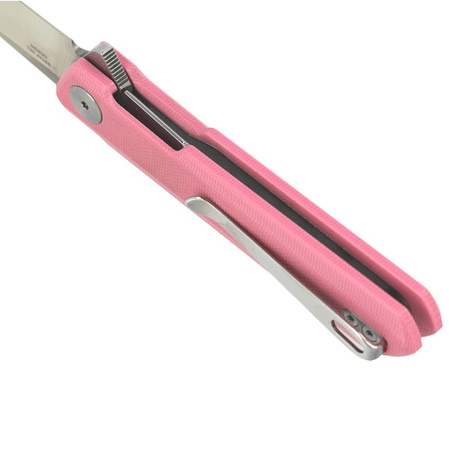 Bestechman Mini Dundee Knife Pink G10, Stonewashed / Satin D2 by Ostap Hel (BMK03B)