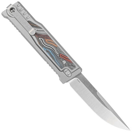 Nóż grawitacyjny Reate EXO-M Gravity Drop Point Bead Blasted Titanium/Damascus MultiColor G10, Satin Elmax