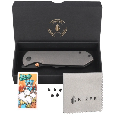 Kizer Harpoon Fold Knife Gray Titanium, Matte DLC Ultra Elmax by Maverick Customs (Ki4784A3)