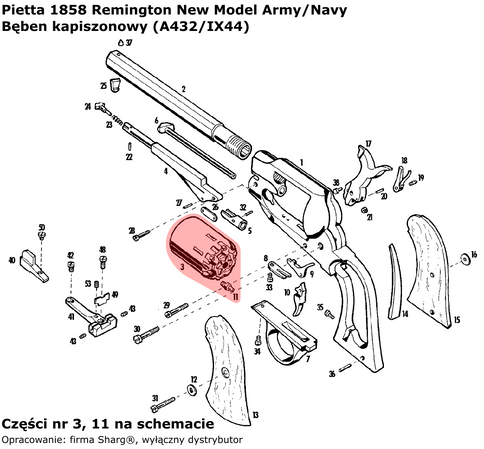 Bęben kapiszonowy Pietta 1858 Remington New Army / Navy Stainless .44 (A432/IX44)