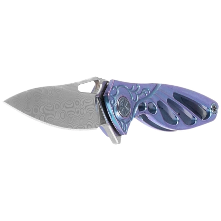 Nóż na szyję Rike Knife Mini Hummingbird Blue Titanium, Rose Damascus by Richard Wu (RK-MINI-B)