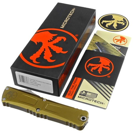 Microtech Combat Troodon Gen III D/E OTF Knife OD Green Aluminum, Satin M390MK by Tony Marfione (1142-4OD)