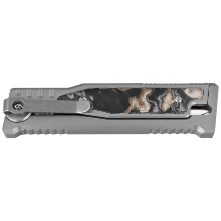 Reate Knife EXO-M OTF Gravity D/E Bead Blasted Titanium/Burl Linen Micarta, Satin Elmax