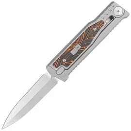 Reate EXO-M Gravity D/E Knife Bead Blasted Titanium/Damascus Orange-Black G10, Satin Elmax