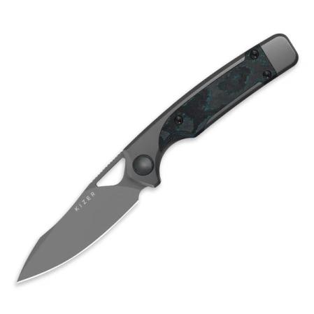 Kizer Ara Knife Gray Titanium / Brittany Blue Camo Carbon, Gray Stonewashed S45VN Jonathan Styles & Paul Munko (Ki3729A2)