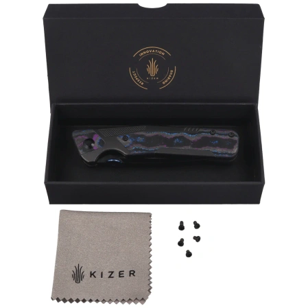 Nóż składany Kizer Sable Chief Black Titanium / Camo Carbon Damtanium, Polished DLC Ultra K390 by Jonathan Styles (Ki3745A1)
