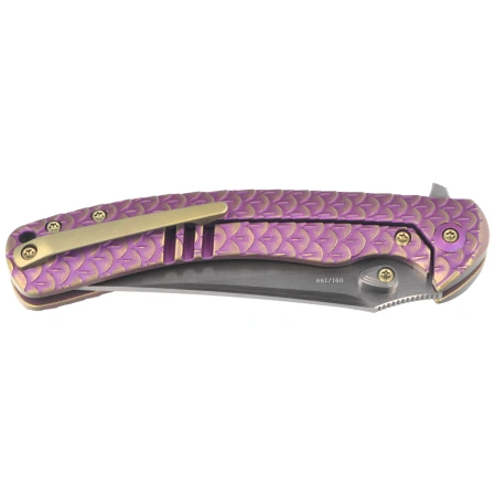 Nóż składany WeKnife Dracarys LE No ???/199 Purple / Golden Titanium, Hand Rubbed Satin M390 (WE25061B-2)
