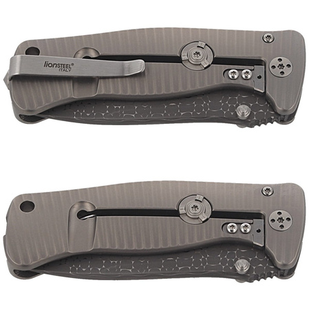 Nóż składany LionSteel SR2 Grey Titanium, Lizard Chad Nichols Damascus by Molletta (SR2DL G)