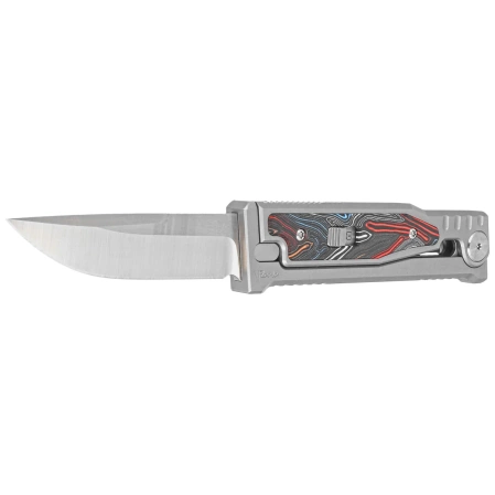 Reate EXO-M Gravity Drop Point Knife Bead Blasted Titanium/Damascus MultiColor G10, Satin Elmax