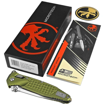 Microtech Socom Ram-Lok S/P-M Knife OD Green Frag Aluminum, Stonewashed M390MK by Tony Marfione (160RL-10FROD)