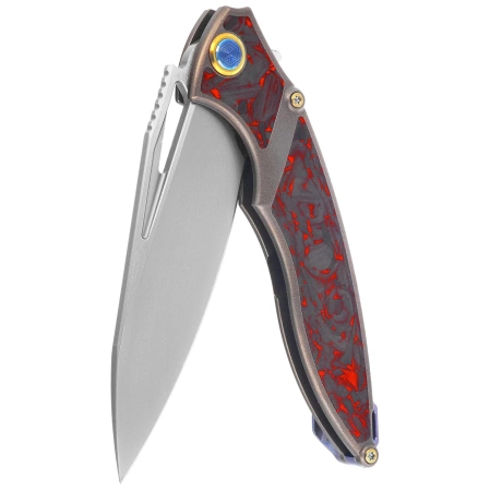 Rike Knife RK1902-R/CF Grey Titanium / Red Carbon Fiber, Bead Blasted M390