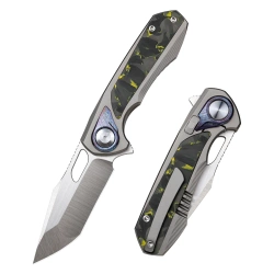 Nóż składany Remette RT-Saker Falcon Gray Titanium/Carbon Fiber, Manual Fine Grinding Satin S45VN (ASTP-2)