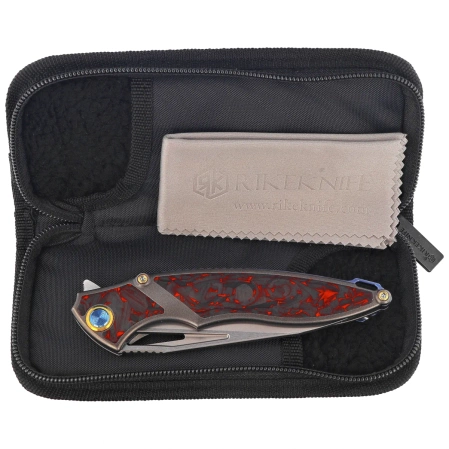 Rike Knife RK1902-R/CF Grey Titanium / Red Carbon Fiber, Bead Blasted M390