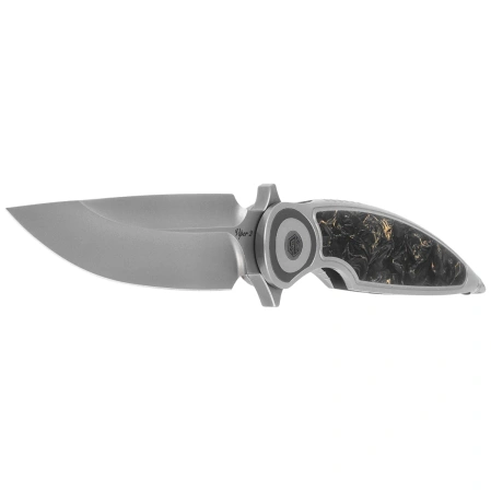 Rike Knife Viper 2 Gray Titanium / Gold Carbon Fiber, Satin M398 by Richard Wu (RK-Viper 2-A P/GCF)