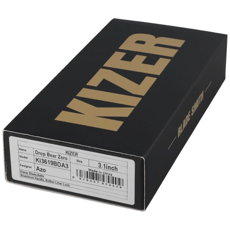 Kizer Drop Bear Zero Knife Black Aluminum, Satin Elmax by Azo (Ki3619BDA3)