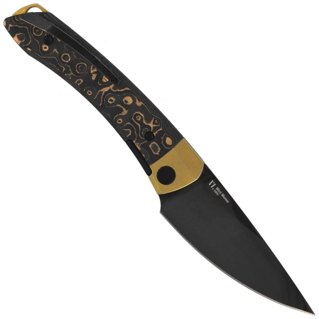 Kizer Mini MoMo Kamo Gold Titanium / Camo Gold Fat Carbon, Polished DLC S90V by Vladimir Legachev (Ki3663A3)