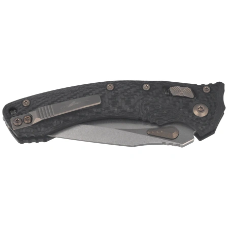 Nóż składany Microtech Amphibian Mini Ram-Lok S/E Gray Slab Side Titanium / Carbon Fiber, Flamed Bksp, Stonewashed M390MK by Tony Marfione (137MRL-10MS12)