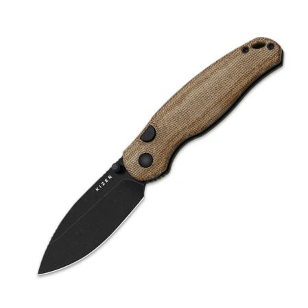 Kizer Phoca BD Knife Brown Norplex UltreX Micarta, Black Stonewashed 14C28N (V3781BDA1)