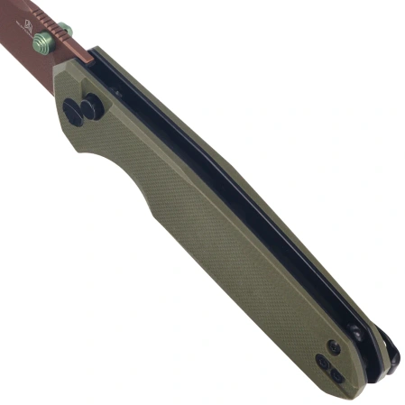 Bestechman Velix Knife OD Green G10, Gold PVD 14C28N Steel by Ostap Hel (BMK07G)