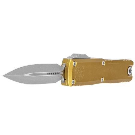 Microtech UTX-85 Gen IV D/E OTF Knife Tan Aluminum, Apocalyptic M390MK by Tony Marfione (12324-10APTA)