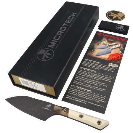 Nóż kuchenny Microtech Santoku 6'' Titanium Bolster/Ivory G10, Black DLC M390MK (3300B-1DLCIVS)