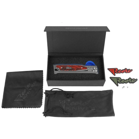 Reate EXO-M Gravity Drop Point Knife Bead Blasted Titanium/Damascus Red-Black G10, Satin Elmax