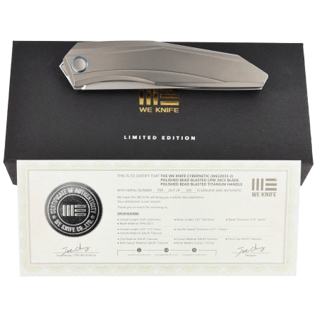 WE Knife Cybernetic LE No 016/205 Gray Titanium, Polished Bead Blasted CPM 20CV (WE22033-2)