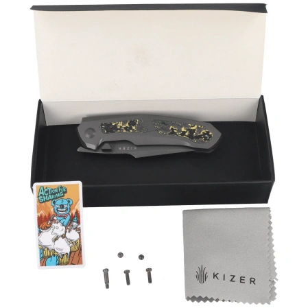 Kizer Feweed Knife Gray Titanium / Toxic Storm Fat Carbon, Gray Stonewashed S90V by Vu Huynh Nam Anh (Ki3694A2)