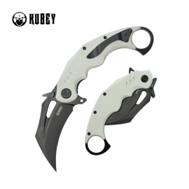 Kubey Wrath Karambit Knife White G10, Blackwashed 14C26N by MUZI Design (KU261J)