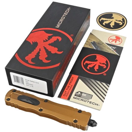 Nóż automatyczny OTF Microtech Dirac Delta D/E Tan Aluminium, Black M390 by Tony Marfione (227-1TA)