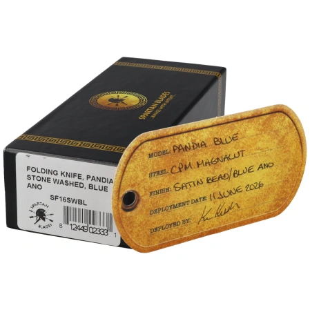 Spartan Blades Pandia Knife Gray Titanium, Blue HW, Stonewashed MagnaCut by Curtis Iovito (SF16SWBL)