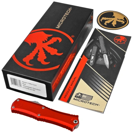 Nóż automatyczny OTF Microtech Hera II D/E Red Aluminium, Stonewashed M390MK by Tony and Sean Marfione (1702M-10RD)