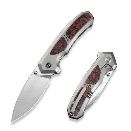 Nóż składany We Knife Corwyn Polished Bead Blasted/Red/Black Titanium/FatCarbon Fiber, Satin M390 (WE24088-4)