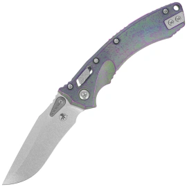 Nóż składany Microtech Amphibian Mini Ram-Lok S/E Marfione Select Nebula Green Slab Side Titanium, Purple Bksp, Stonewashed M390MK by Tony Marfione (137MRL-10MS17)