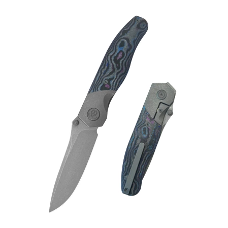 KB Kubey Velvet Snake Knife Gray Titanium / Damtanium Camo Carbon, Darkwashed M390 by Bastard Knives (KB266B)
