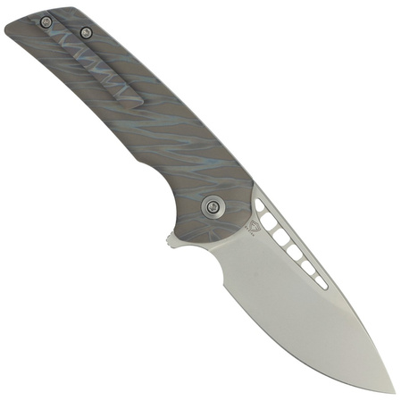 Nóż składany WE Knife Mini Malice Tiger Stripe Pattern Flamed Titanium, Silver Bead Blasted CPM 20CV by Ferrum Forge Knife Works (WE054BL-6)