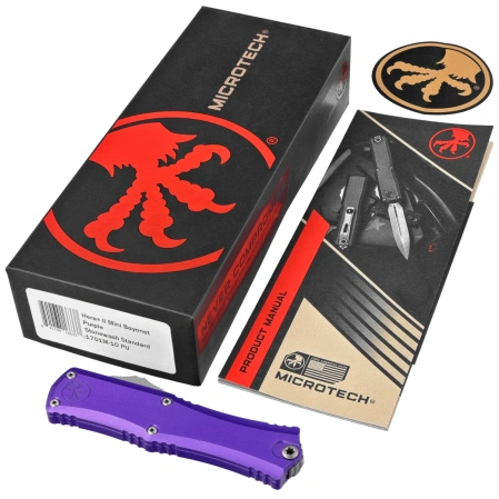 Nóż automatyczny OTF Microtech Hera II Mini Bayonet Purple Aluminium, Stonewashed M390MK by Tony and Sean Marfione (1701M-10PU)